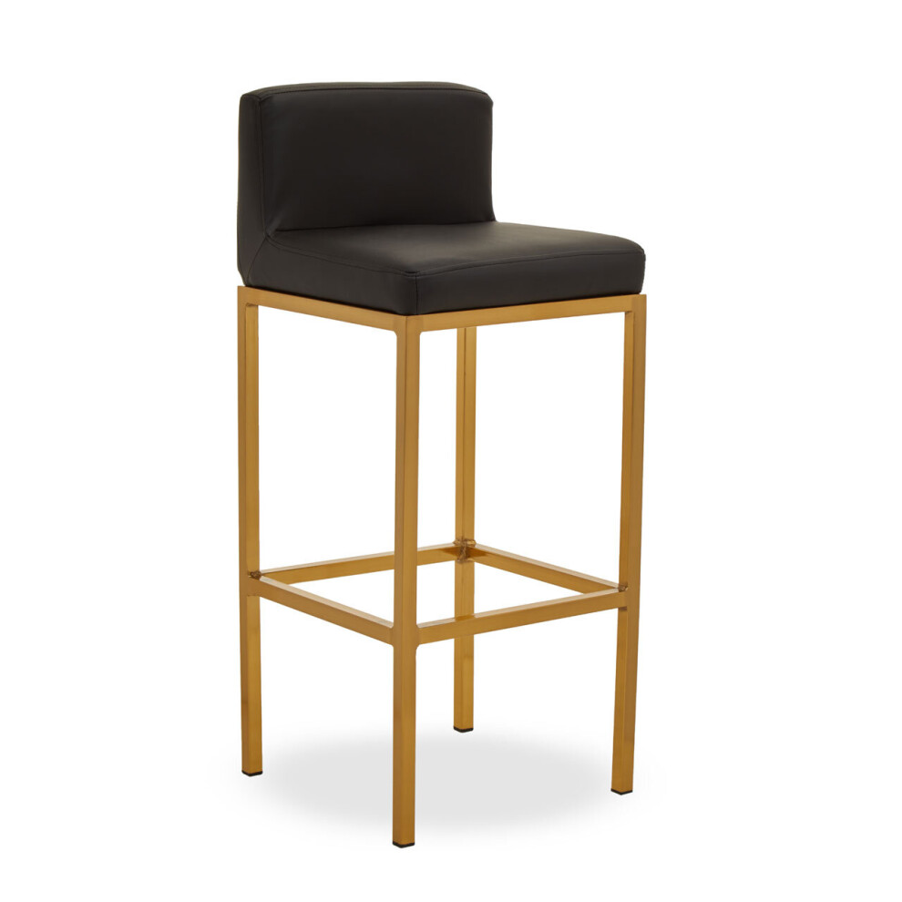 Premier Housewares Black Pu And Gold Finish Bar Chair, Glam Touch Indoor Metal Bar Stool, Footrest Bar Chair Black,Gold