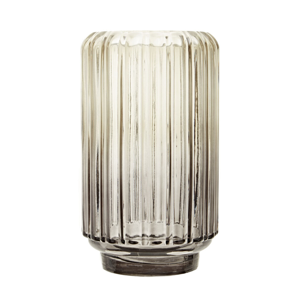 Premier Housewares Durable Large Ribbed Glass Vase, Robust Pottery Vase, Contemporary Design Glass Vase For Flowers Grey
