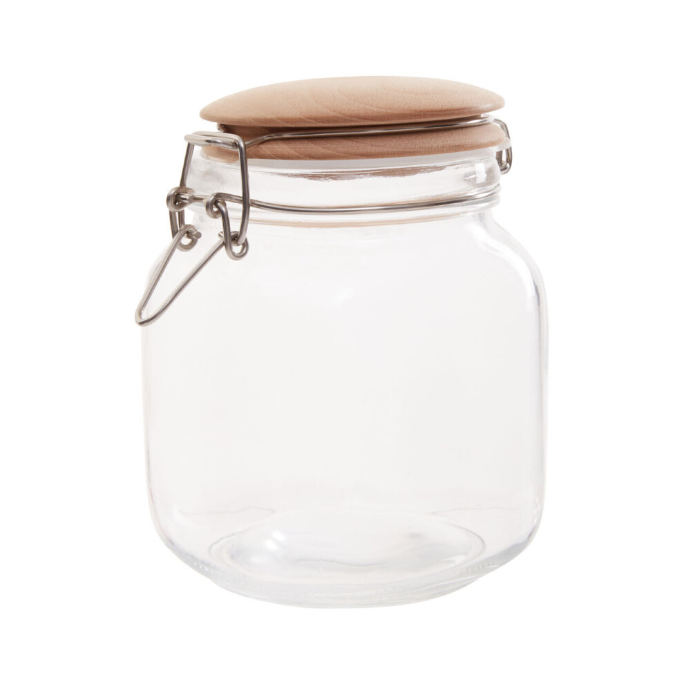 Premier Housewares Square Glass Jar With Wooden Lid - 1050Ml