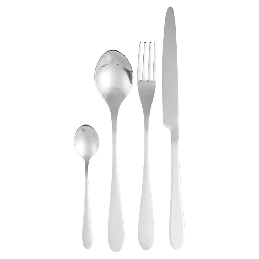 16Pc Cutlery Set, Elegant SIlver Finish Cutlery Set, Modern Stainless Steel Cutlery Set with Rounded Handles