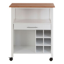 Premier Housewares White and Bamboo Top 1 Drawer Kitchen Trolley