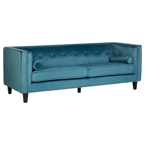 Premier Housewares Velvet Uphoplstered 3 Seat Blue Velvet Sofa, Durable Three Seater Sofa, Versatile Button Tufted Sofa 1