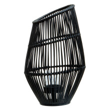 Elegant Design Large Black Natural Rattan Lantern, Functional Black Tealight Lantern, Sleek Candle Lantern