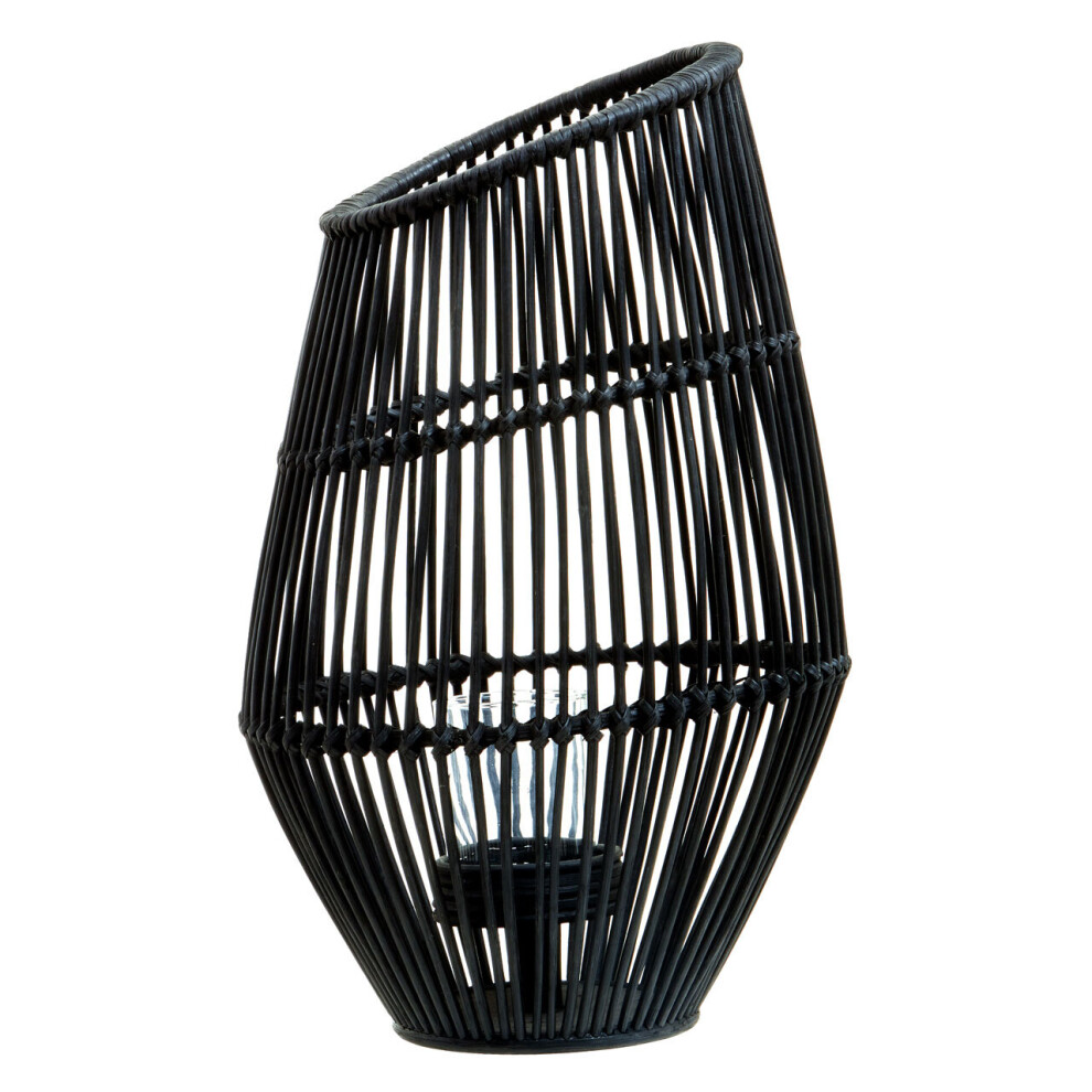 Premier Housewares Elegant Design Large Natural Rattan Lantern, Functional Tealight Lantern, Sleek Candle Lantern Black