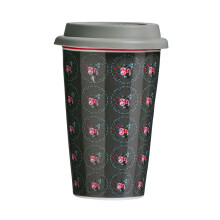 Beautiful Design Ditsy Travel Mug, Decorative Design Mug For Journies, Secured Lid Reusable Travel Mug
