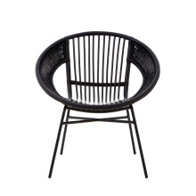 Comfortable Black Natural Rattan And Iron Black Arm Chair, Stylish Outdoor Chair, Versatile Dining Chair
