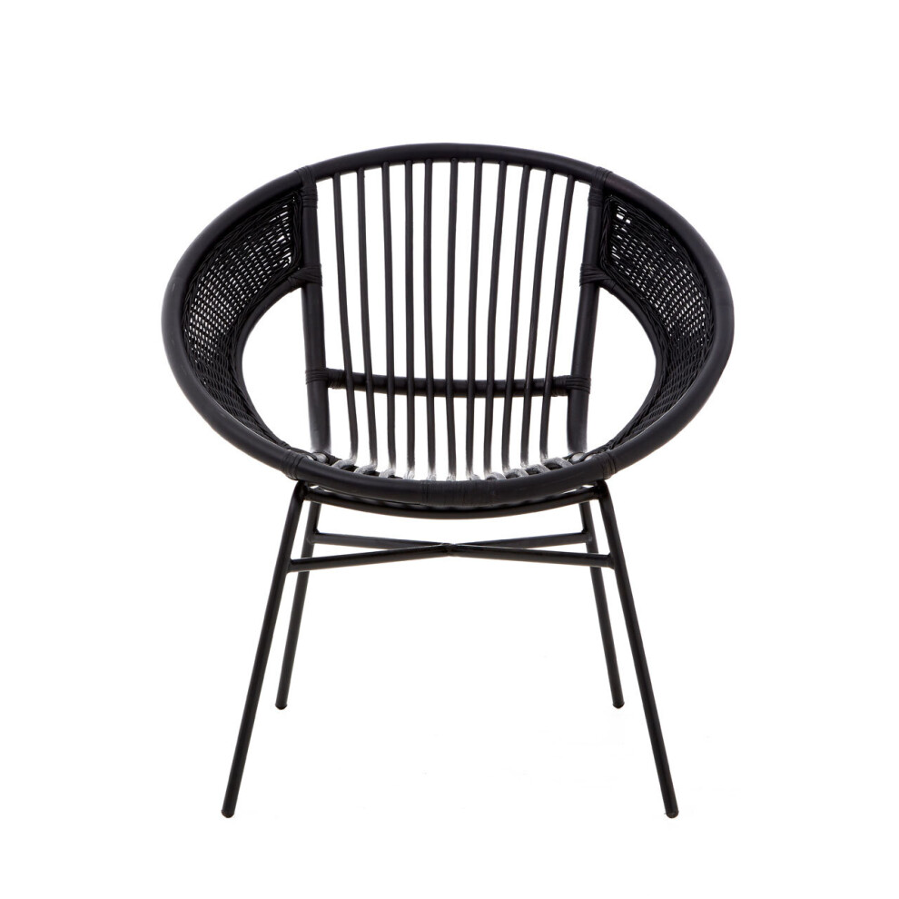 Premier Housewares Comfortable Black Natural Rattan And Iron Black Arm Chair, Stylish Outdoor Chair, Versatile Dining Chair
