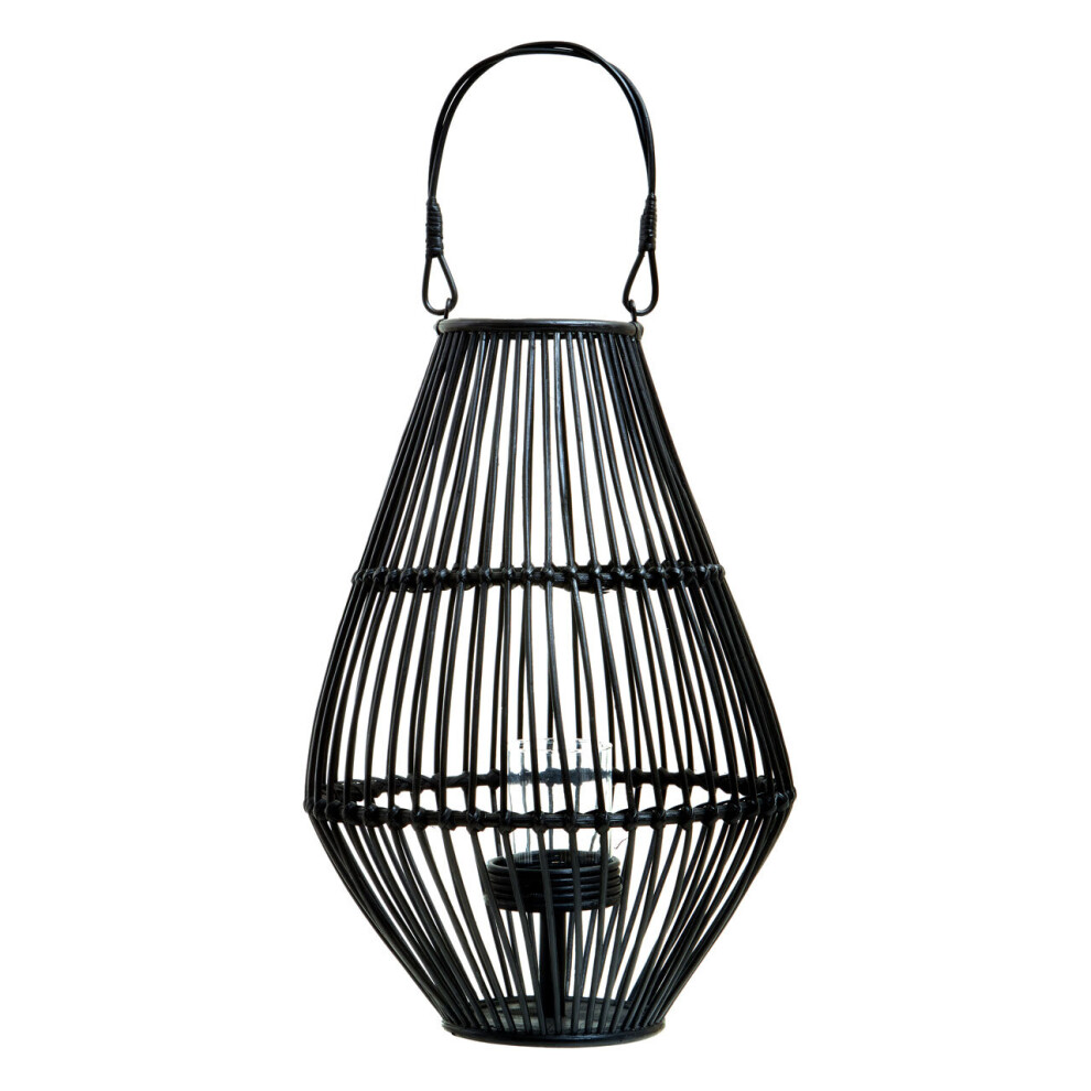 Premier Housewares Elegant Design Lantern With Hoop Handle, Functional Tealight Lantern, Sleek Large Candle Lantern Black