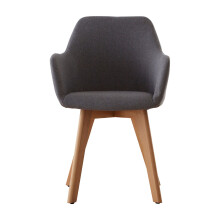 Grey Fabric Chair With Wood Legs, Backrest Dining Chair, Easy to Clean Accent Office Chair