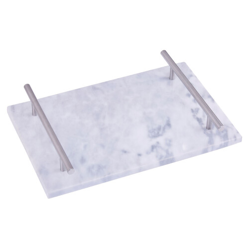 Premier Housewares Premier Housewares Grey Marble Tray with Silver Handles 1