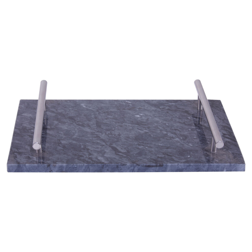Premier Housewares Black Marble Tray with Silver Handles