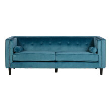 Velvet Uphoplstered 3 Seat Blue Velvet Sofa, Durable Three Seater Sofa, Versatile Button Tufted Sofa