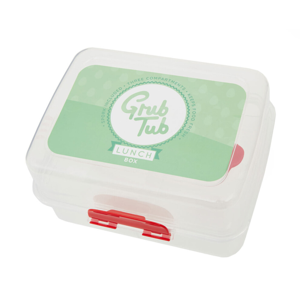 Premier Housewares 3 Compartments Lunch Box, Grub Tub Sticker Tiffin Box With Lock, Lunch Container For Office, Home, Kitchen