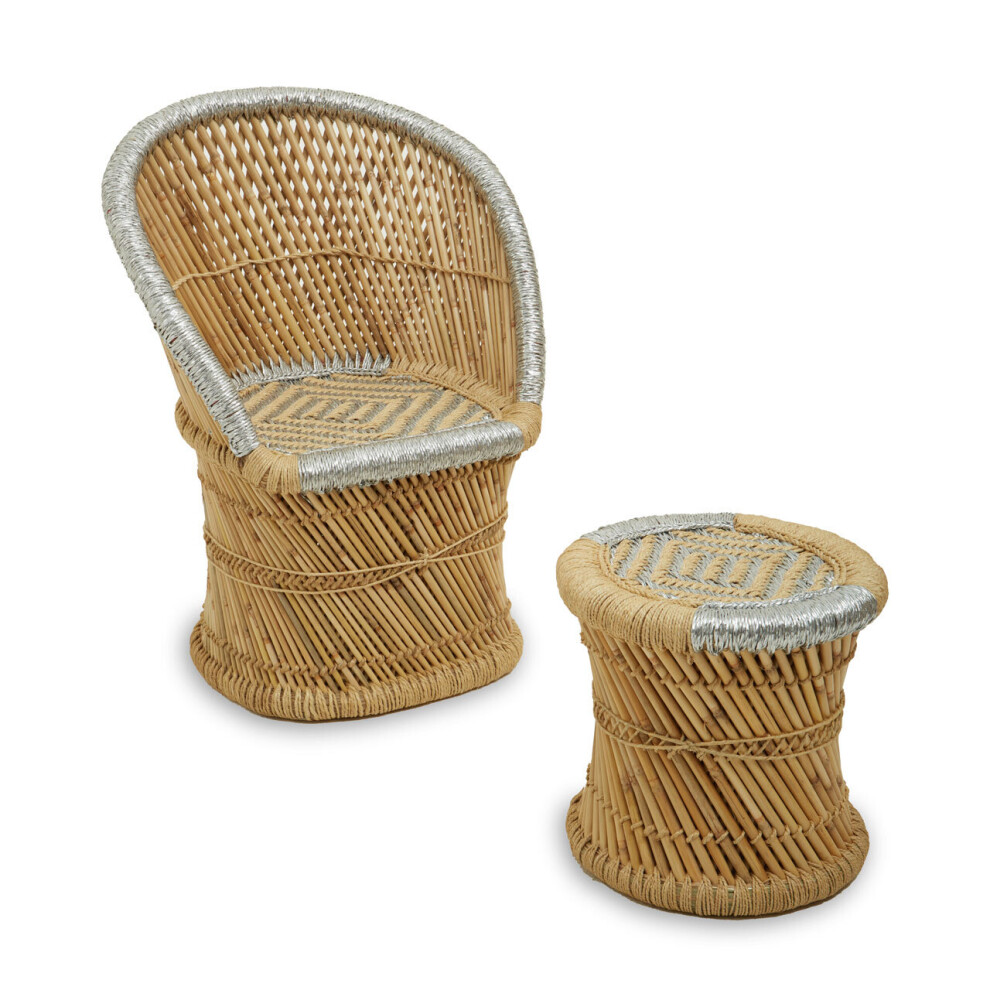Premier Housewares Rowan Natural And Grey Chair With Stool