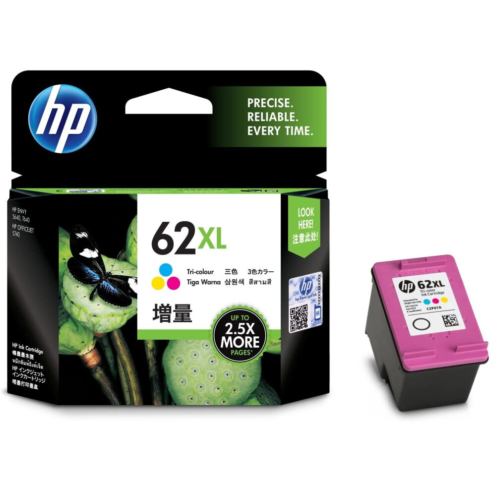 HP 62XL High Yield Tri-colour Original Ink Cartridge Page Yield 415 (P/N C2P07AE)