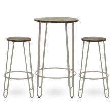 Set of 3 Silver Frame Bar Table Stool Set , Hairpin Stool for Kitchen Counter, Elm Wood Metal Frame Stool