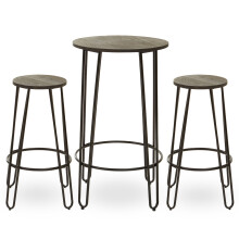 Sturdy Set of 3 Black Frame Bar Table Stool Set , Hairpin Stool for Kitchen Counter, Elm Wood Metal Stool