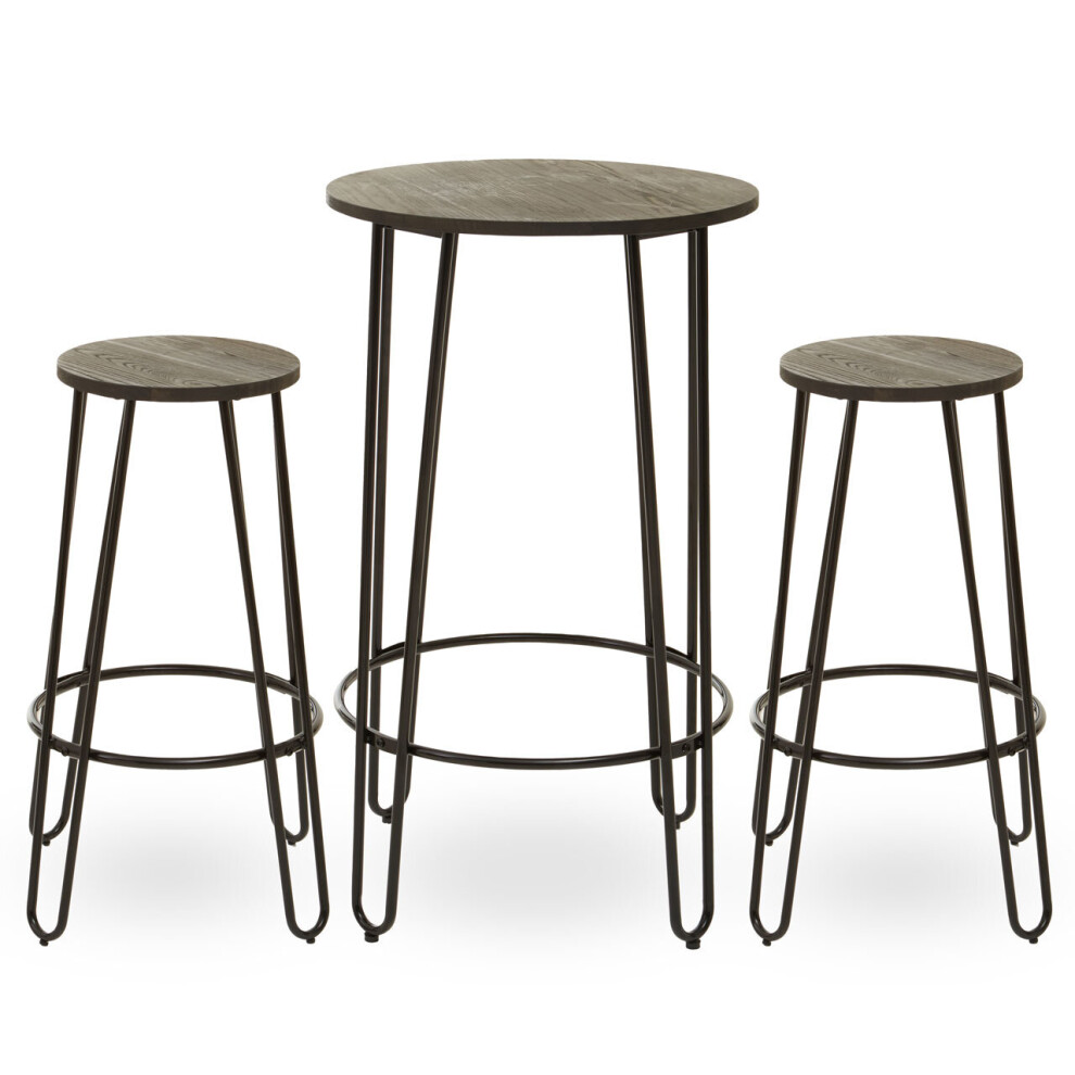 Premier Housewares Sturdy Set Of 3 Frame Bar Table Stool Set Hairpin Stool For Kitchen Counter, Elm Wood Metal Stool Black