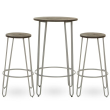 Set of 3 Grey Frame Bar Table Stool Set , Hairpin Stool for Kitchen Counter, Elm Wood Metal Frame Stool