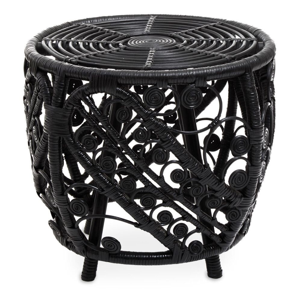 Chic Design Black Natural Rattan Side Table, Versatile Coffee Table, Sturdy And Stable Table For Living Room