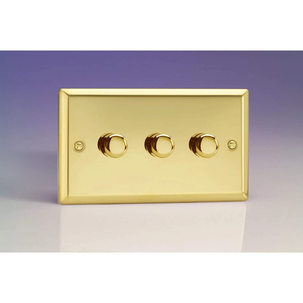 Varilight V-Pro Victorian Brass 3 Gang Led Trailing Edge Dimmer Switch 1 Or 2 Way 5021575601053