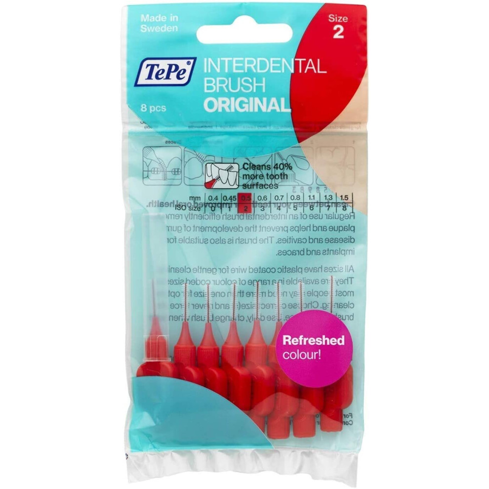 Tepe - Oral Dental Floss Interdental Brushes - 3 Packs Of 8 (24 Brushes) (Red 0.50Mm)