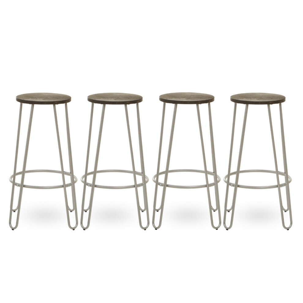 Premier Housewares Silver Finish Metal Bar Stool, Hairpin Stool For Kitchen Counter, Versatile Breakfast Stool For Home
