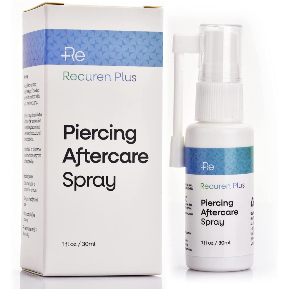 Recuren Plus Piercing Aftercare Spray Solution to Shrink Piercing Bumps, Suitable for Ears, Nose, Navel Piercings, Post-Operative Care and Cleansing
