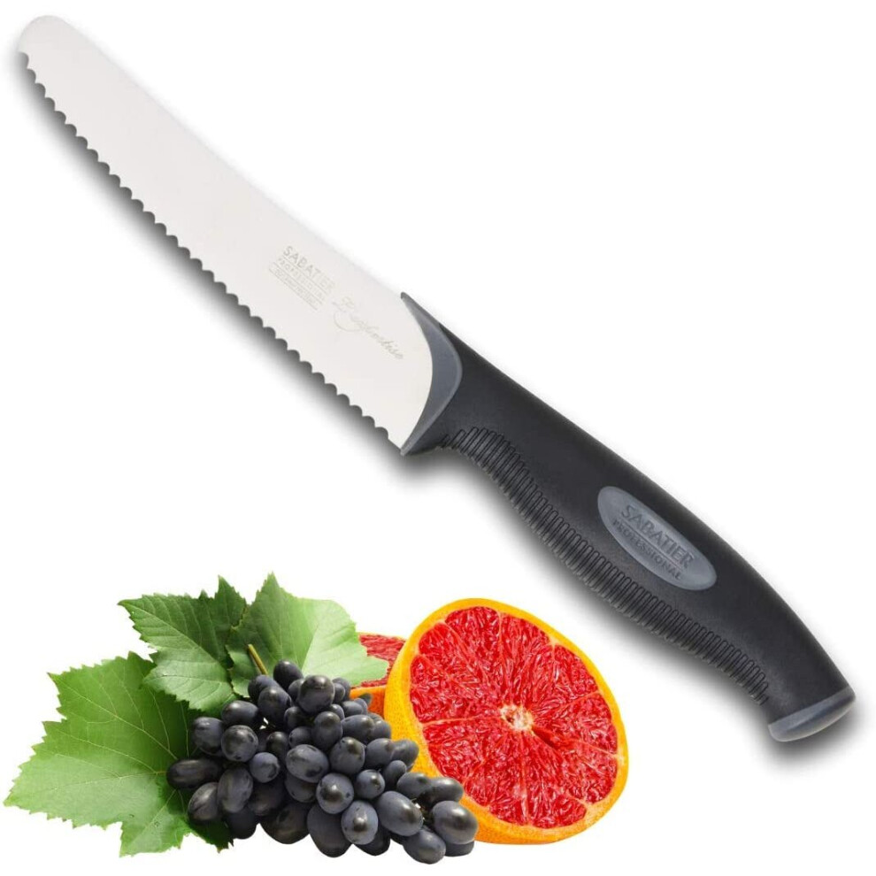 Sabatier Professional L'Expertise Kitchen Serrated Utility Knife - 12cm High Quality Chrome Molybdenum Stainless Steel, Finely Ground Razor Sharp