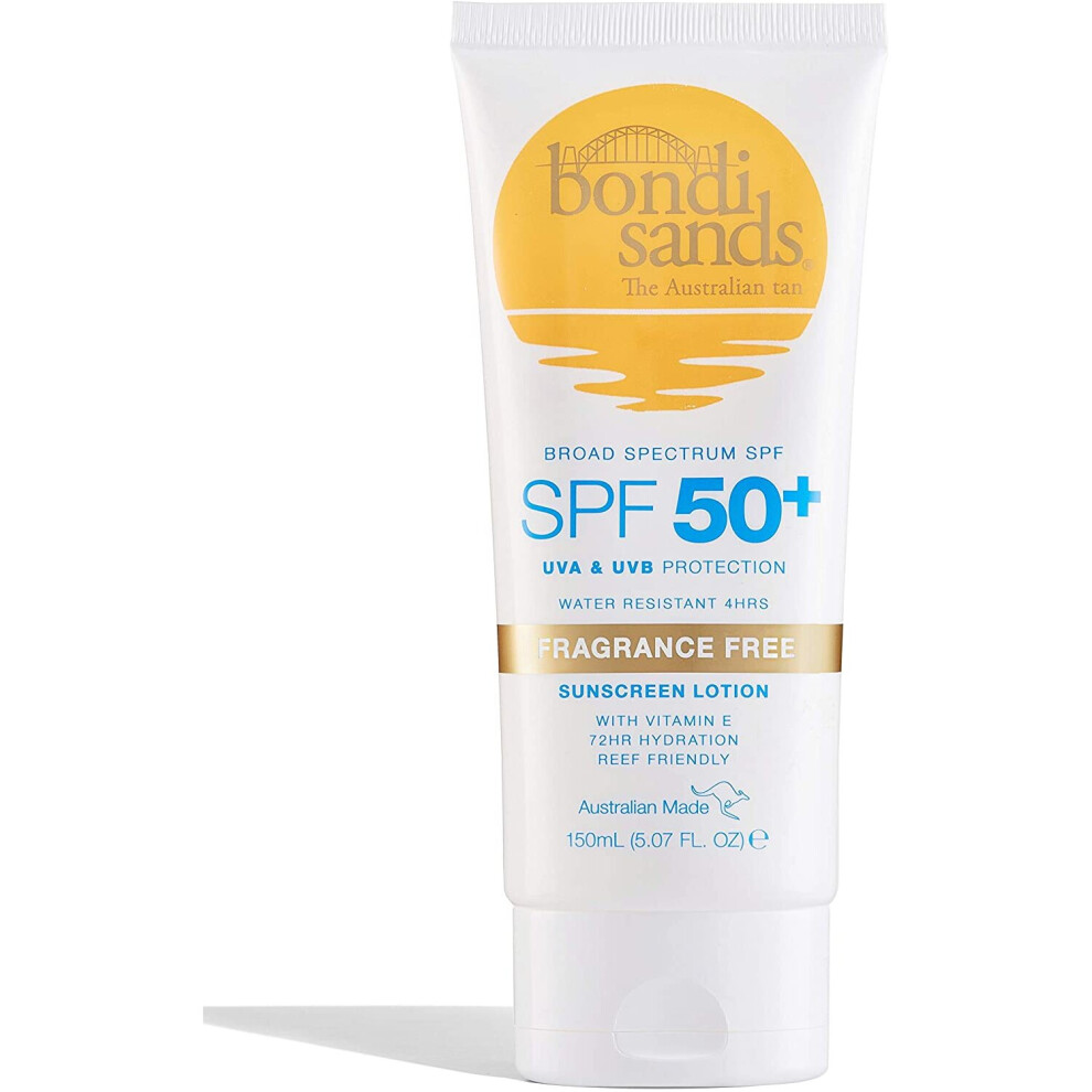 Bondi Sands Fragrance Free Sunscreen Lotion SPF 50+ | Non-Greasy Broad-Spectrum Formula Moisturises, Soothes, and Protects Skin, Water Resistant Up To