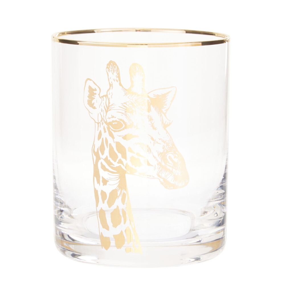 Giraffe Print Glass Tumbler, Handcrafted 380ml Tumbler Glassware, Safari-Inspired Tall Tumbler For Wine