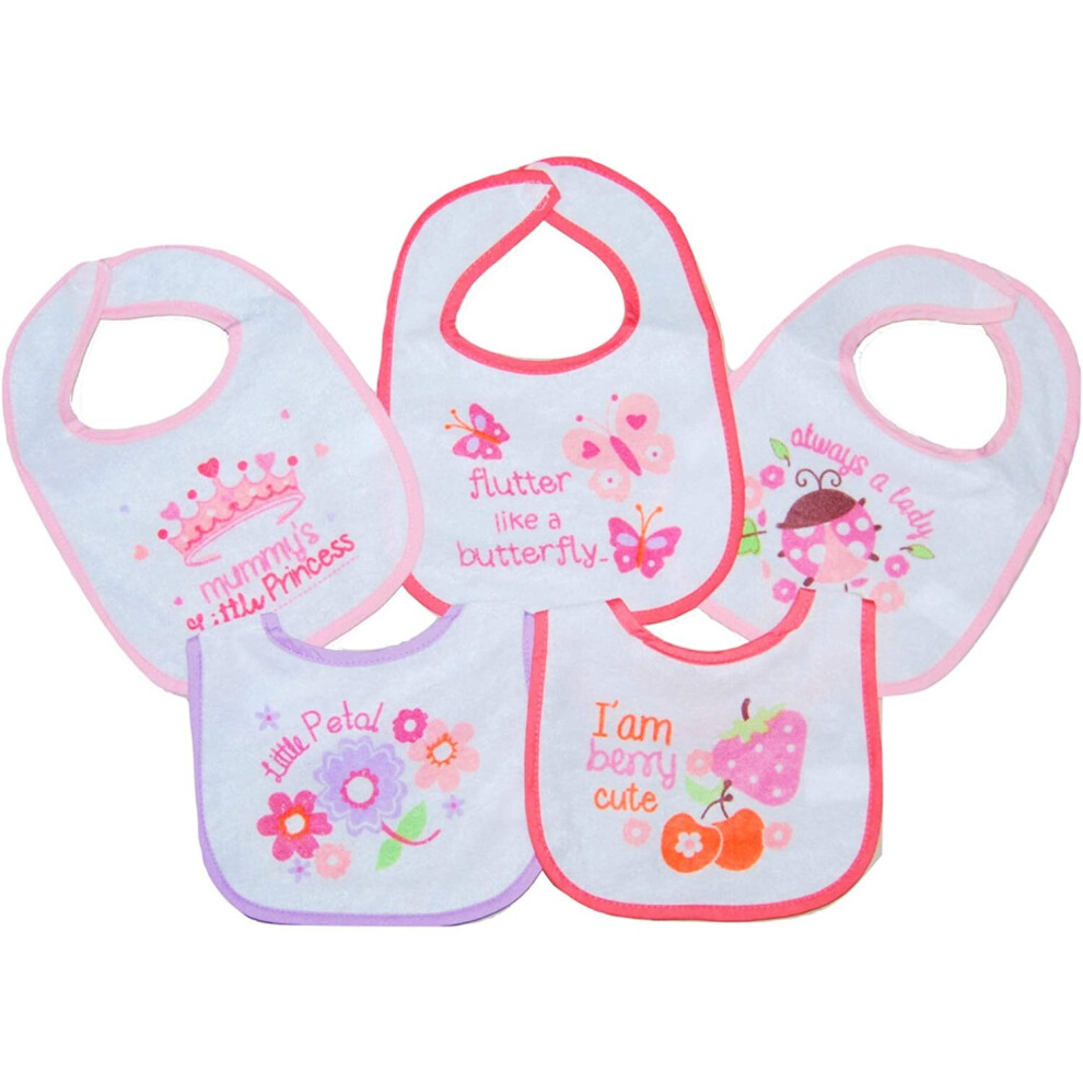 Nursery Time Baby Girl Bibs 5 Pack Feeding Pink (Pink)
