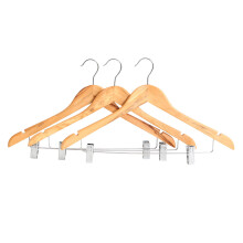 Durable 3Pc Wood Cloths/Hang W/ Trou Clips, Versatile Clothes Hanger, Notched Sides Coat Hanger For Wardrobe