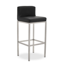 Black PU and Chrome Finish Bar Chair, Glam Touch Indoor Metal Bar Stool, Footrest Bar Chair