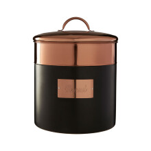 Premier Housewares Prescott Charcoal/Copper Bread Bin (507353) - Stainless Steel, Raised-Handle Lid, Embossed Bread