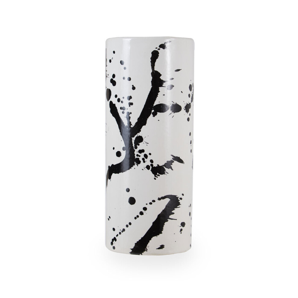 Premier Housewares Contemporary Small And Ceramic Vase, Durable Pottery Vase, Easily Maintained Vase For Flowers Black/White