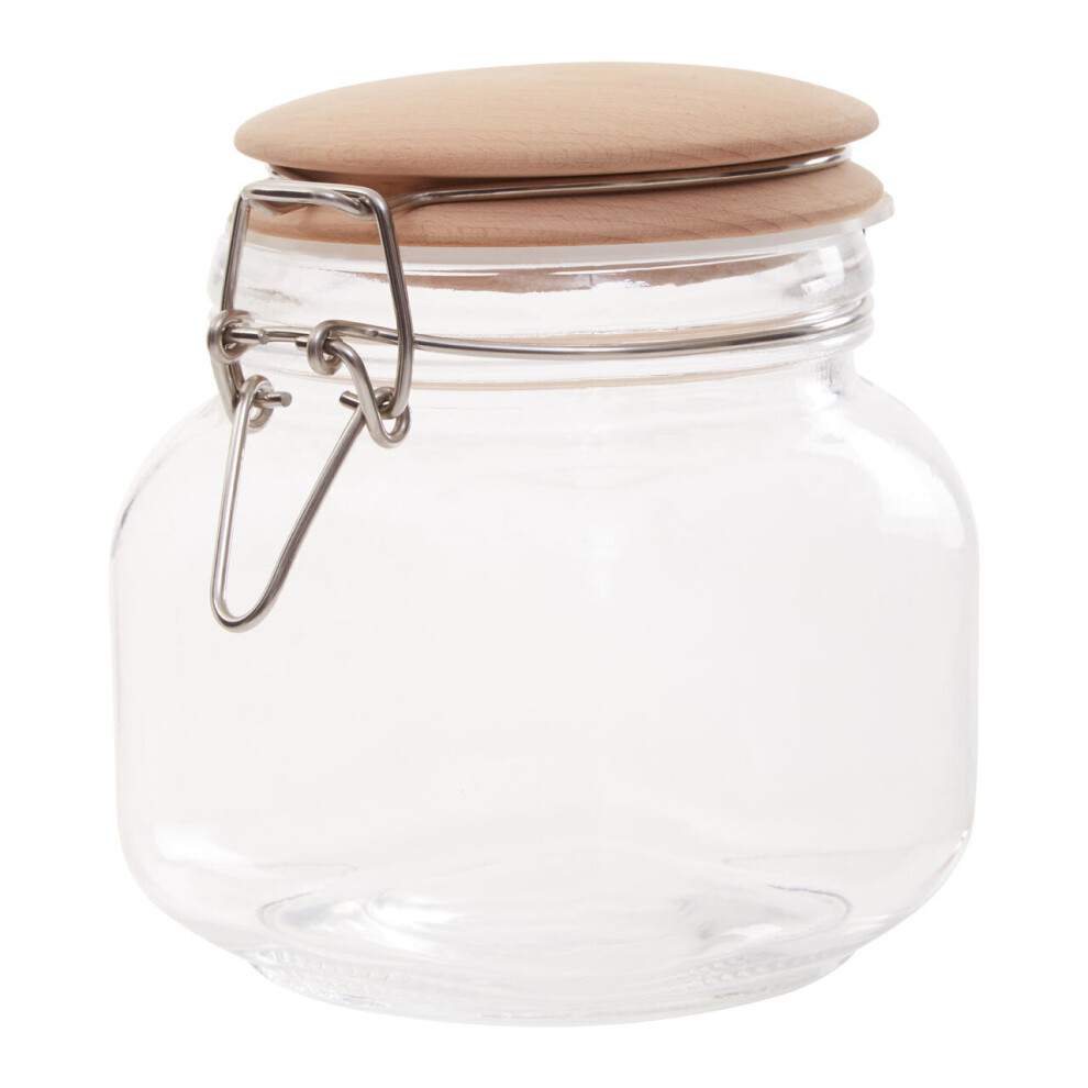 luca Luca Square 800ml Glass Jar With Wooden Lid