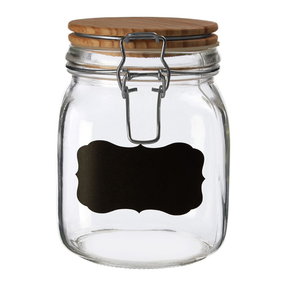 Premier Housewares Grocer Small Storage Jar With Pine Wood Lid Black