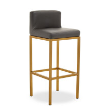 Dark grey and Gold Finish Bar Chair, Glam Touch Indoor Metal Bar Stool, Footrest Bar Chair