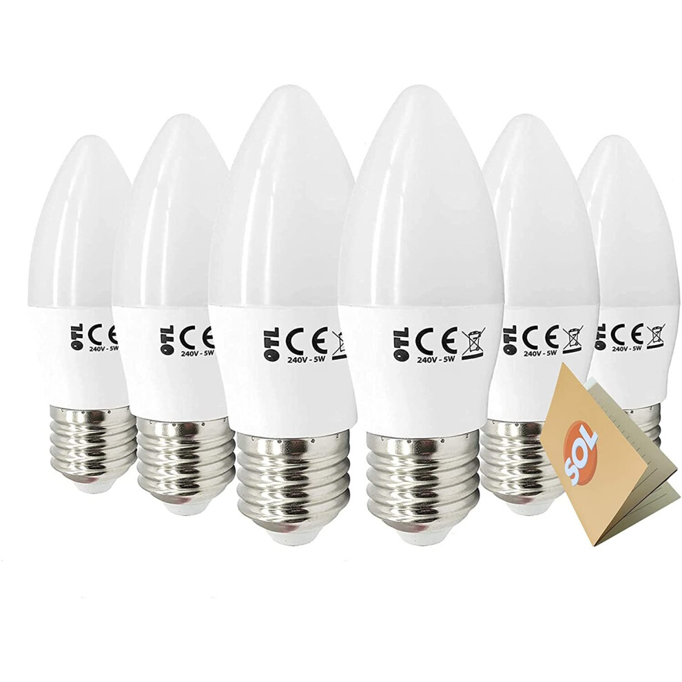 6pk LED Candles Bulb E27 5W | ES Large Screw Edison Energy Saver Bulb | White Chandelier Lamp LED Candles | Beacon E27 Candle Light Bulb | Includes