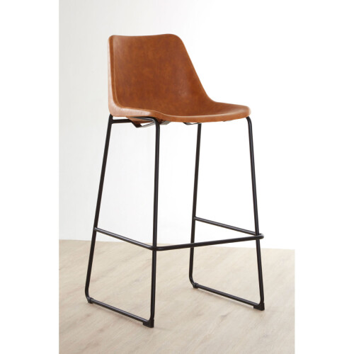 Premier Housewares Elevated And Comfortable Camel Bar Stool With Black Legs, Sleek Kitchen Stool, Stable Contemporary Bar Stool 1