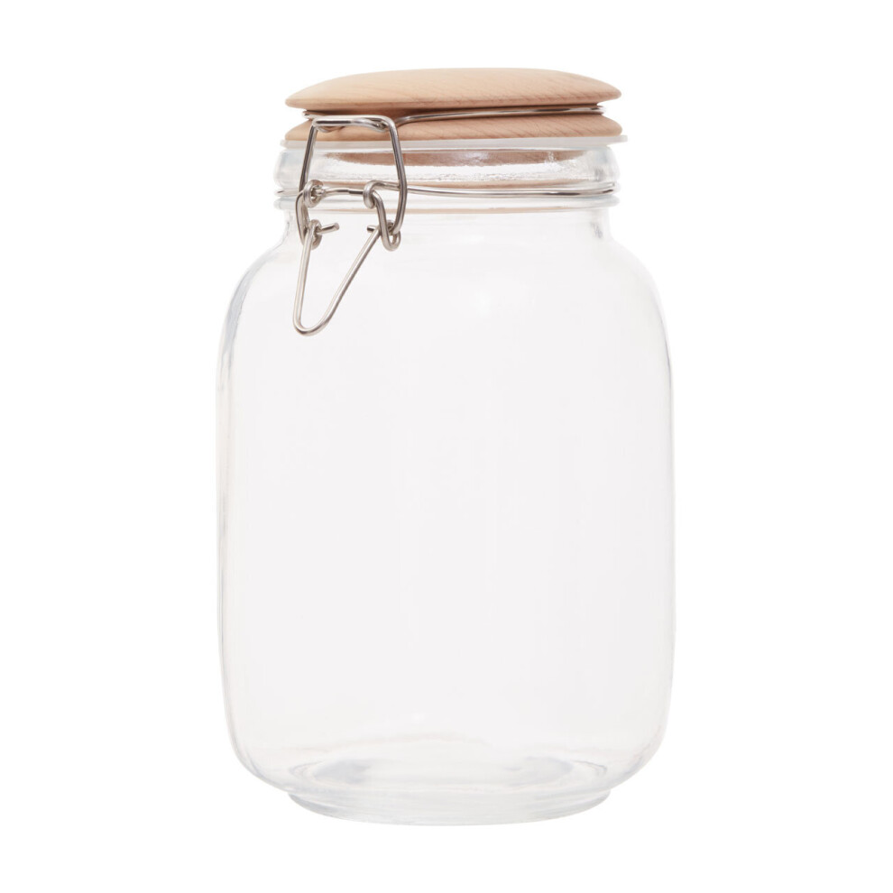 Premier Housewares Square Glass Jar With Wooden Lid - 1550Ml