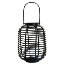 Sustainable Small Black Natural Rattan Lantern, Rounded Modern Black Candle Lantern, Versatile Lantern