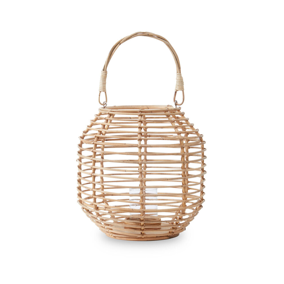 Premier Housewares Contemporary Natural Lantern, Sustainable Candle Lantern, Sleek And Stylish Rounded Large Tealight Lantern