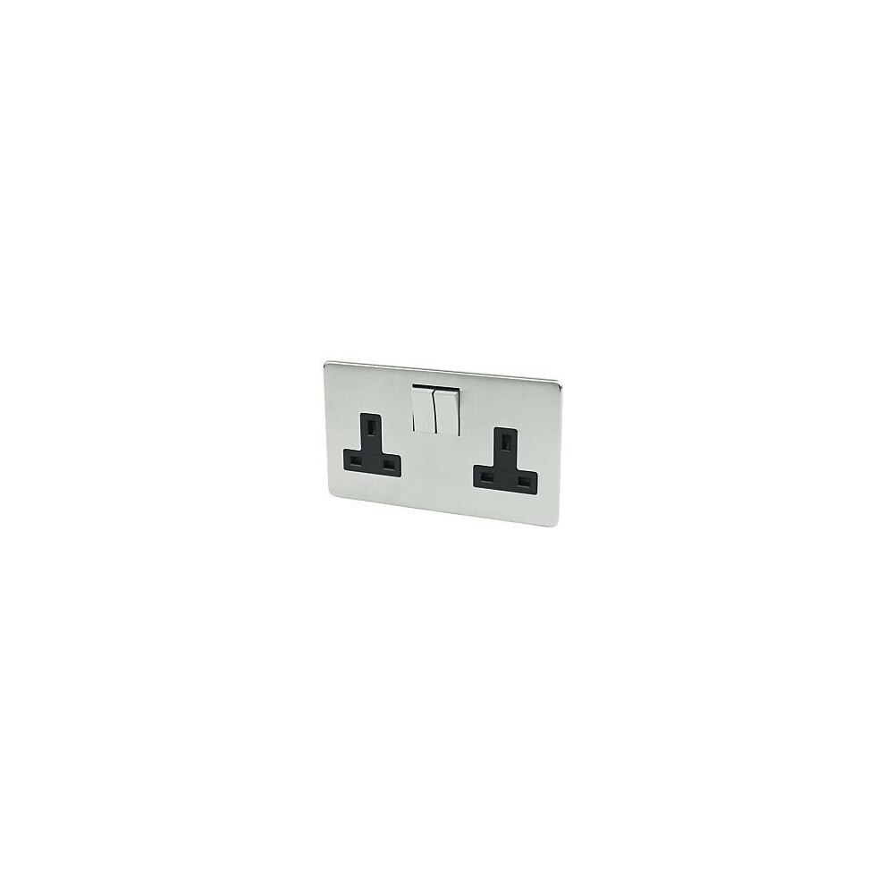 Crabtree 7316/Sc Platinum Twin Switch Socket. Screwless Flatplate Low Profile. Satin (Brushed) Chrome Finish. 5017399229351