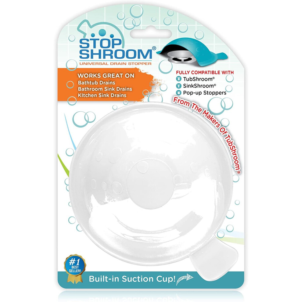 StopShroom Universal Stopper Plug for Bathtub Bathroom, and Kitchen Sink Drains Silicone White, Standard