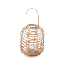 Sustainable Natural Rattan Lantern, Rounded Modern Black Candle Lantern, Versatile Tealight Lantern