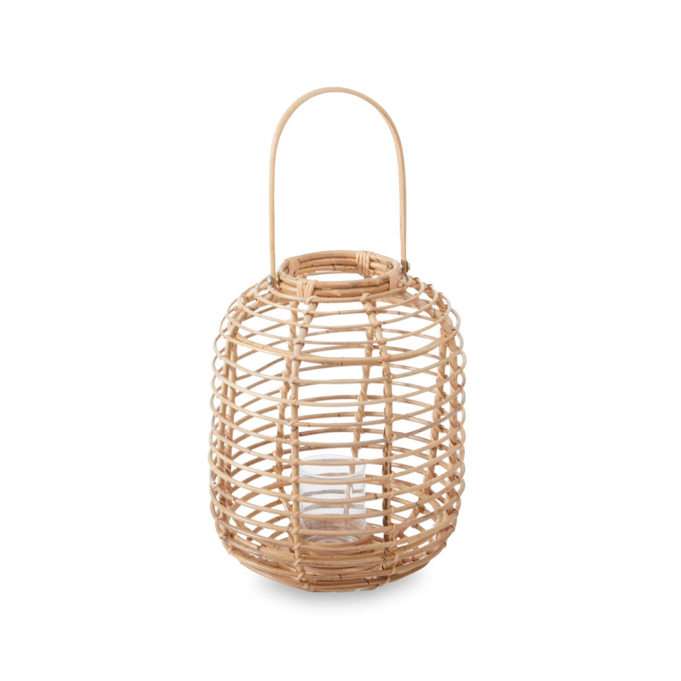 Premier Housewares Sustainable Natural Rattan Lantern, Rounded Modern Candle Lantern, Versatile Tealight Lantern Black