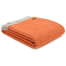 Tweedmill Textiles 100% Pure Wool Blanket Illusion Design in Pumpkin Orange and Silver Grey | Made in UK Warm & Soft Natural Wool Throw