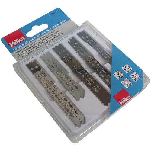 Hilka Hilka Tools 69741810 10 PCE Jigsaw Blade Set Universal, Silver & Blue